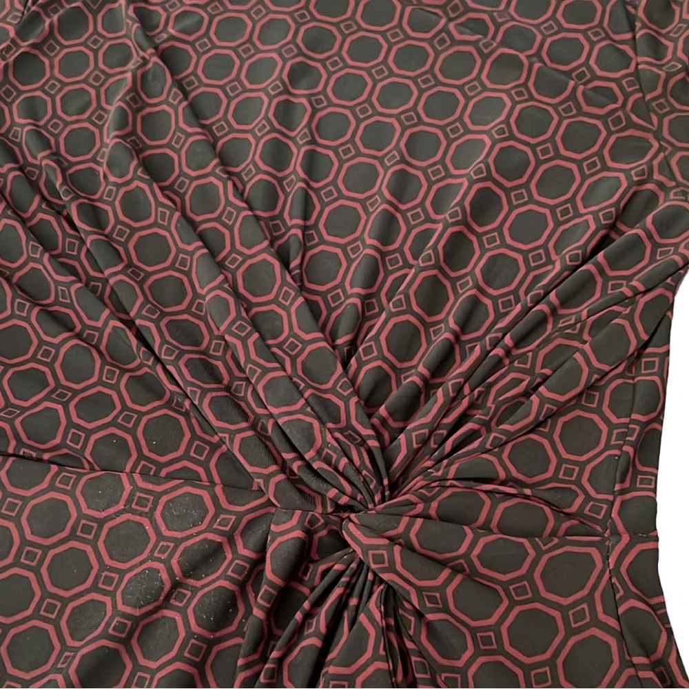 Lauren Ralph Lauren Jersey Knit Faux Wrap Knotted Waist Dress Size 16 Black Red - Picture 5 of 6